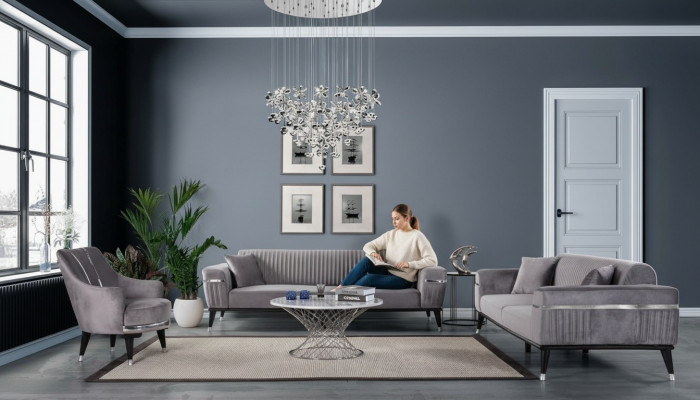 Canapé-Set 3+3+1 Sëtz Sofa Sofas Fotell Stoff Holz Gro Couchen