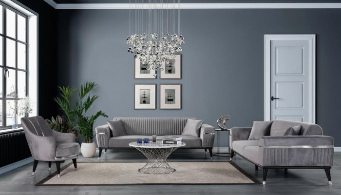 Canapé-Set 3+3+1 Sëtz Sofa Sofas Fotell Stoff Holz Gro Couchen