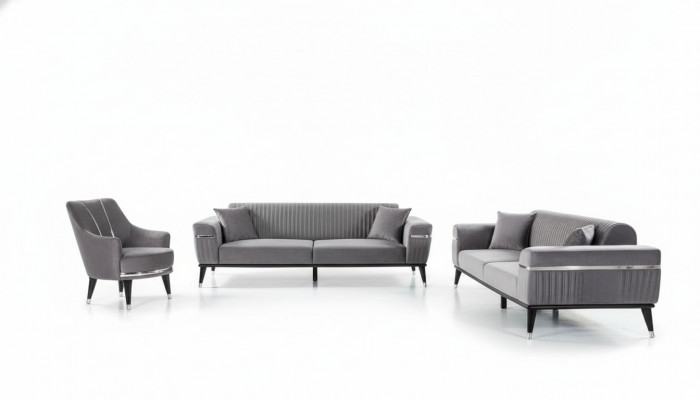 Canapé-Set 3+3+1 Sëtz Sofa Sofas Fotell Stoff Holz Gro Couchen