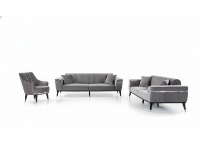 Canapé-Set 3+3+1 Sëtz Sofa Sofas Fotell Stoff Holz Gro Couchen