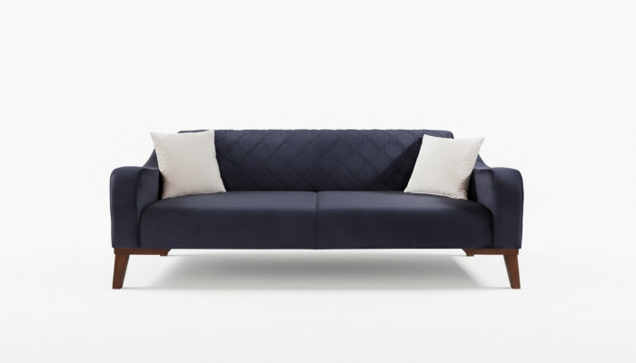 Elegant schwaarz dräisëtzer Canapé Sofa Wunnzëmmer Sëtzmébel Samt