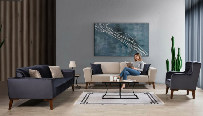 Sofagarnitur 3+3+1 Sëtz Sofa Couchgarnitur Textil Sesselen Wunnzëmmer