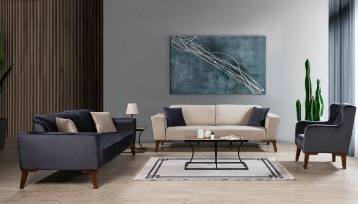 Sofagarnitur 3+3+1 Sëtz Sofa Couchgarnitur Textil Sesselen Wunnzëmmer