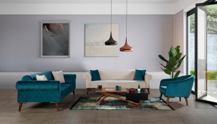 Luxus Sofagarnitur 3+3+1 Sëtz Drësëtzer Sofa Stoff Textil Stil Fauteuil