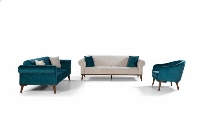 Luxus Sofagarnitur 3+3+1 Sëtz Drësëtzer Sofa Stoff Textil Stil Fauteuil