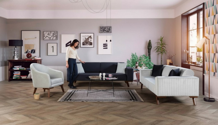 Luxus Sofasett Dräisëtzer 3+3+1 Sëtz Stoff Sofa Fautteuil Textil Stil