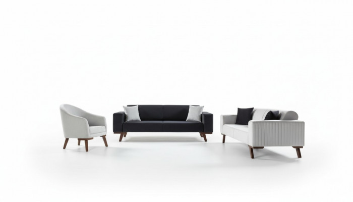 Luxus Sofasett Dräisëtzer 3+3+1 Sëtz Stoff Sofa Fautteuil Textil Stil