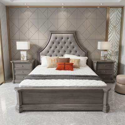 Schlofkummer Set Bett + 2x Nuetsdësch Better Duebelbett Miwwelen Chesterfield Nei