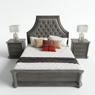 Schlofkummer Set Bett + 2x Nuetsdësch Better Duebelbett Miwwelen Chesterfield Nei