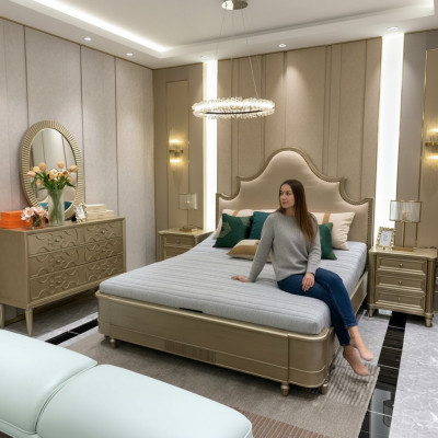 Schlofzëmmer Design Bett Set Garnitur Better 2x Nuetsdësch 3tlg. Miwwelen Komplett
