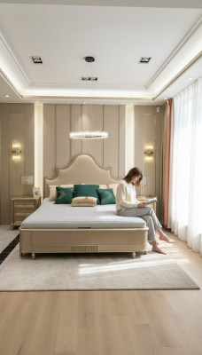 Design Doppel Hotel Better Schlofzëmmer Holz Miwwelen Bett Polster Holz 180x200 Nei