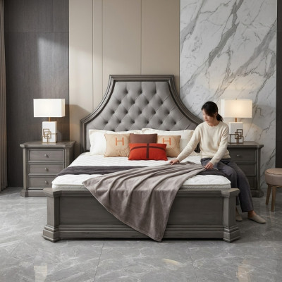 Schlofkummer Eebett Design Duebelbett Chesterfield Bett Polster Better Miwwelen