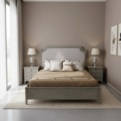 Premium Duebelbett am klassesche Design a Gro mat wäisser Lederausstattung