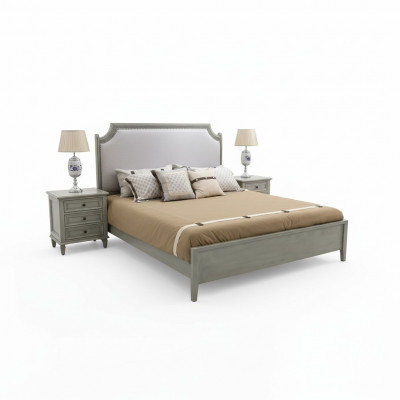 Premium Duebelbett am klassesche Design a Gro mat wäisser Lederausstattung
