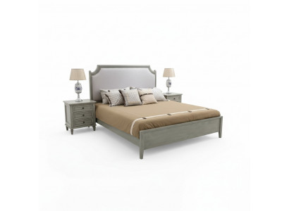 Premium Duebelbett am klassesche Design a Gro mat wäisser Lederausstattung