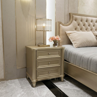 Nuechtkläppsbord Nuechtkläppsbord Nuechtkonsole Design Schlofzëmmer Säitendësch Gold Holz