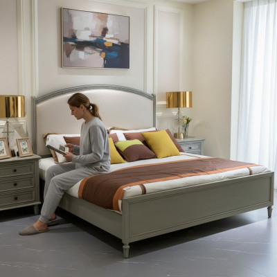 Schlofkummer Set Bett + 2x Nuetsdësch Kommode Better Duebelbett Miwwel 3tlg. Holz