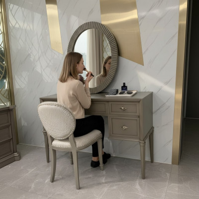 Make-up Dësch Spigel Hocker Luxus Komplett Schlofzëmmer Set 3-deelech Holzkonsolen