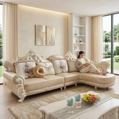 Eckcouch L-Form Wunnlandschaft Sofa Miwwelen Lieder Holz Sofa Chesterfield