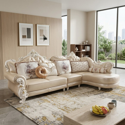 Eckcouch L-Form Wunnlandschaft Sofa Miwwelen Lieder Holz Sofa Chesterfield