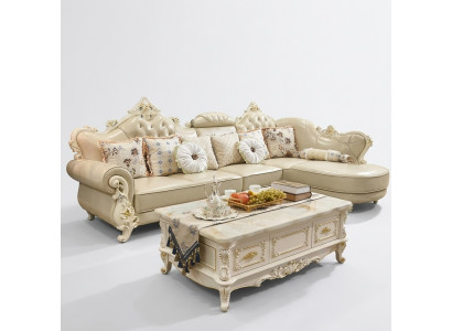 Wunnlandschaft Ecksofa L Form Canapé Miwwelen Lieder Holz Sofa Chesterfield