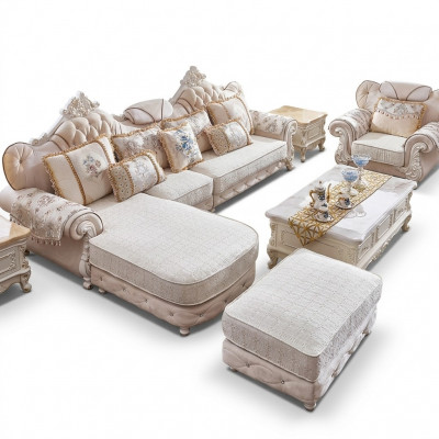 Eckcouch L-Form Sesselen Hocker Couch Holz mat Textil Barock Rokoko