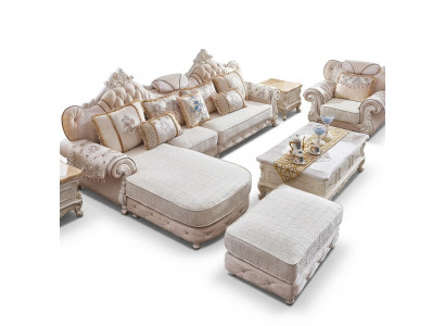 Eckcouch L-Form Sesselen Hocker Couch Holz mat Textil Barock Rokoko