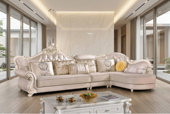 Chesterfield Ecksofa Canapé Couch Polster Miwwel Barock Rokoko Stoff Lieder