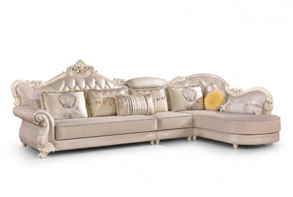 Chesterfield Ecksofa Canapé Couch Polster Miwwel Barock Rokoko Stoff Lieder