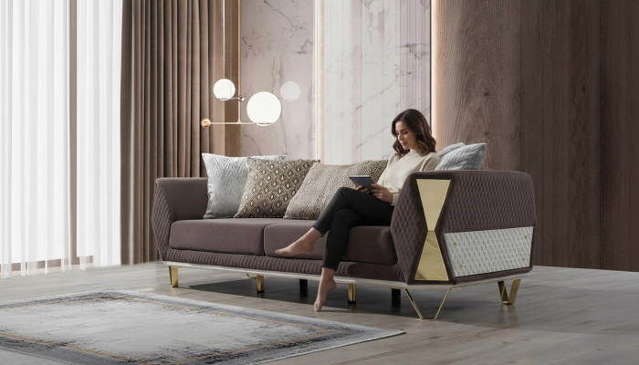 Dräisëtzer Sofa 3 Sëtz Sofas Wunnzëmmer Canapé Stoff Canapéë Miwwelen gro