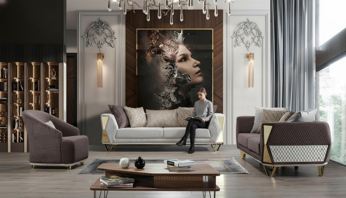 Garnitur Sofagarnitur 3+3+1 Sëtzer Sofa Fauteuil Sofas Modern Braun nei