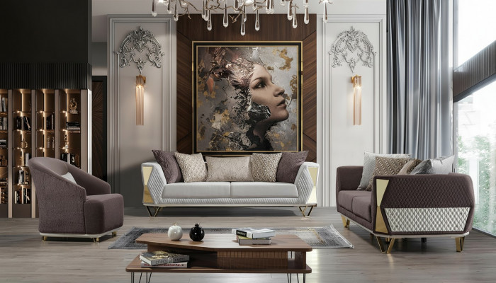 Garnitur Sofagarnitur 3+3+1 Sëtzer Sofa Fauteuil Sofas Modern Braun nei