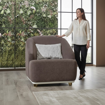 Sesselen Ëenzege Sëtz Sofa Canapé Wunnzëmmer Miwwelen Metall mat Textil