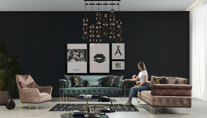Canapéenensemble Sofa Garnitur Canapéën Fauteuil 3+3+1 Sëtz Stoff Modern