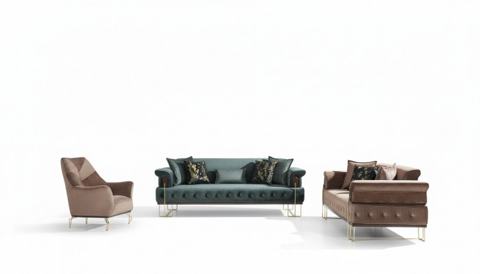 Canapéenensemble Sofa Garnitur Canapéën Fauteuil 3+3+1 Sëtz Stoff Modern