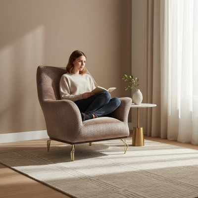 Fotell Design Wunnzëmmer Polster Holz Polster Modern Luxus brong Nei