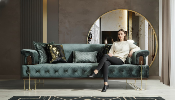 Canapé 3 Sëtz Canapéë Sëtz Design Canapé Dräisëtzer Luxus Metall mat Textil