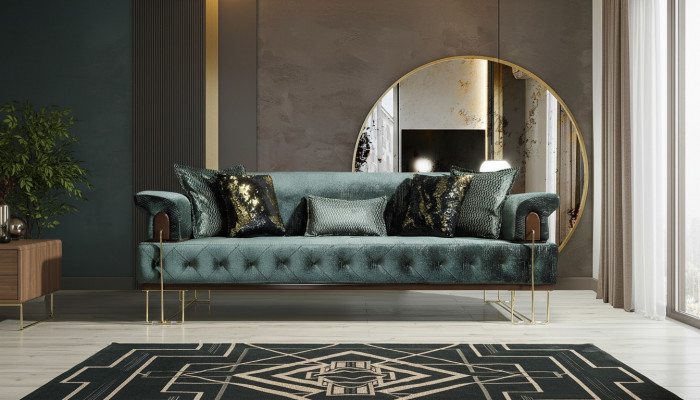 Canapé 3 Sëtz Canapéë Sëtz Design Canapé Dräisëtzer Luxus Metall mat Textil