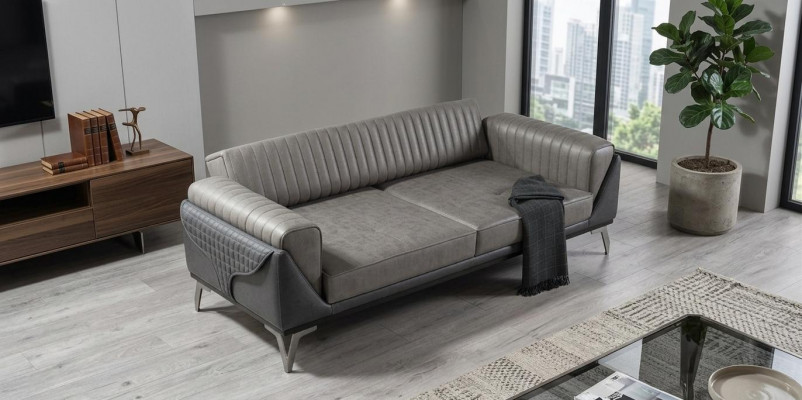 Sofa 3 Sëtzer Couch Holz Miwwelen Sofaen Couch Holz Liederimitation 240cm
