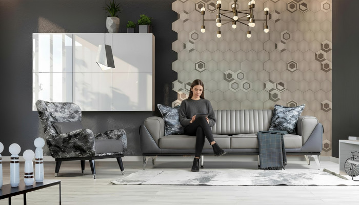 Sofa-Garnitur 3+1 Sëtzer Wunnzëmmer Garnitur Sofa Sëtzbeen Sofa Neit Gro