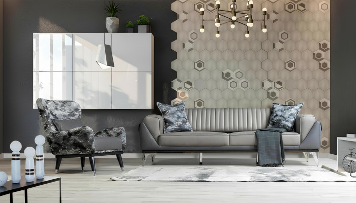 Sofa-Garnitur 3+1 Sëtzer Wunnzëmmer Garnitur Sofa Sëtzbeen Sofa Neit Gro