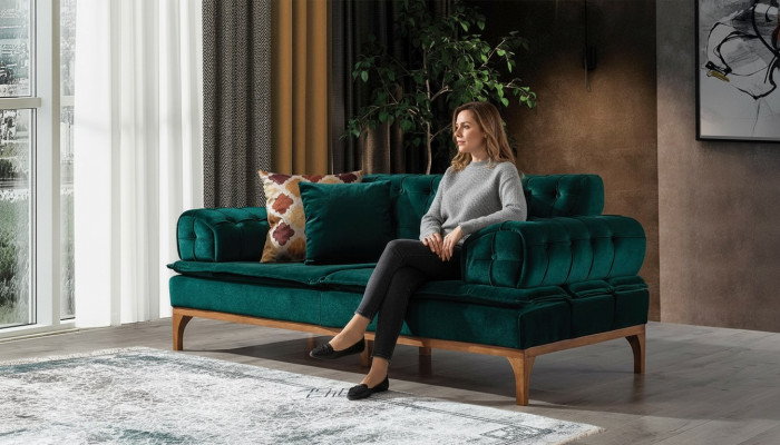 Luxus Sofa 3 Sëtzer Sofas Sëtz Stoff Design Miwwelen Stil Textil Nei gréng