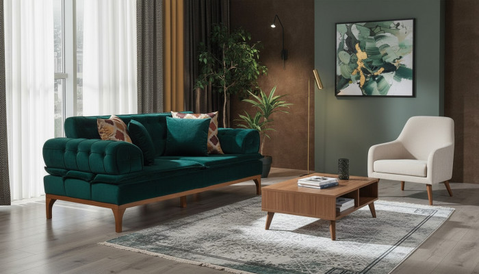 Luxus Sofa 3 Sëtzer Sofas Sëtz Stoff Design Miwwelen Stil Textil Nei gréng