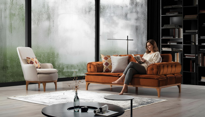 Sofagarnitur Garnitur Sofaen Sofa Fotell Dräisëtzer 3+1 Sëtzer Orange