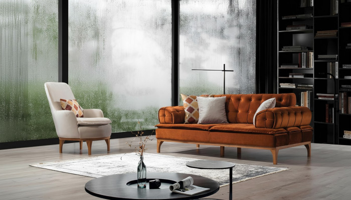 Sofagarnitur Garnitur Sofaen Sofa Fotell Dräisëtzer 3+1 Sëtzer Orange