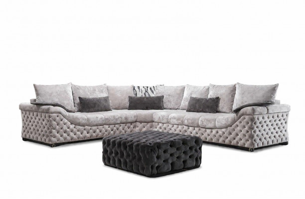 Ecksofa Beige Design Couch Holz mat Textil Wunnzëmmer L Form Sofas Nei
