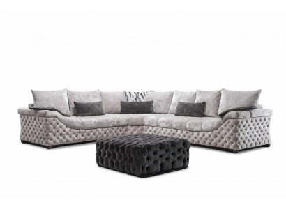 Ecksofa Beige Design Couch Holz mat Textil Wunnzëmmer L Form Sofas Nei