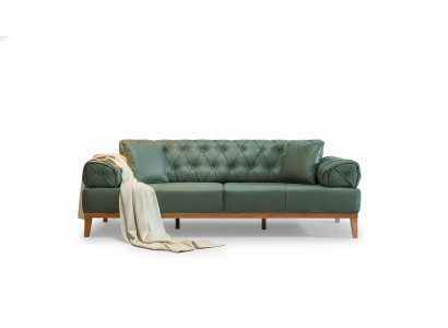 Chesterfield Canapé 3 Sëtz Canapéen Dräisëtzer Gréng Nei Textil Holz 220cm