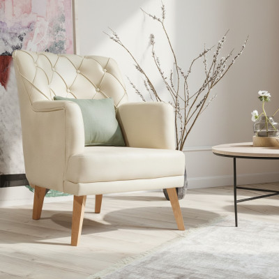 Wunnzëmmer Fotell Miwwelen Modern Stoff Lounge Textil Kënschtlech Lieder beige