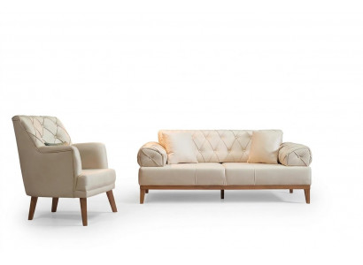Soffagarnitur Garnitur Sofen Sofa Fauteuil Drësëtzeger 3+1 Sëtz beige